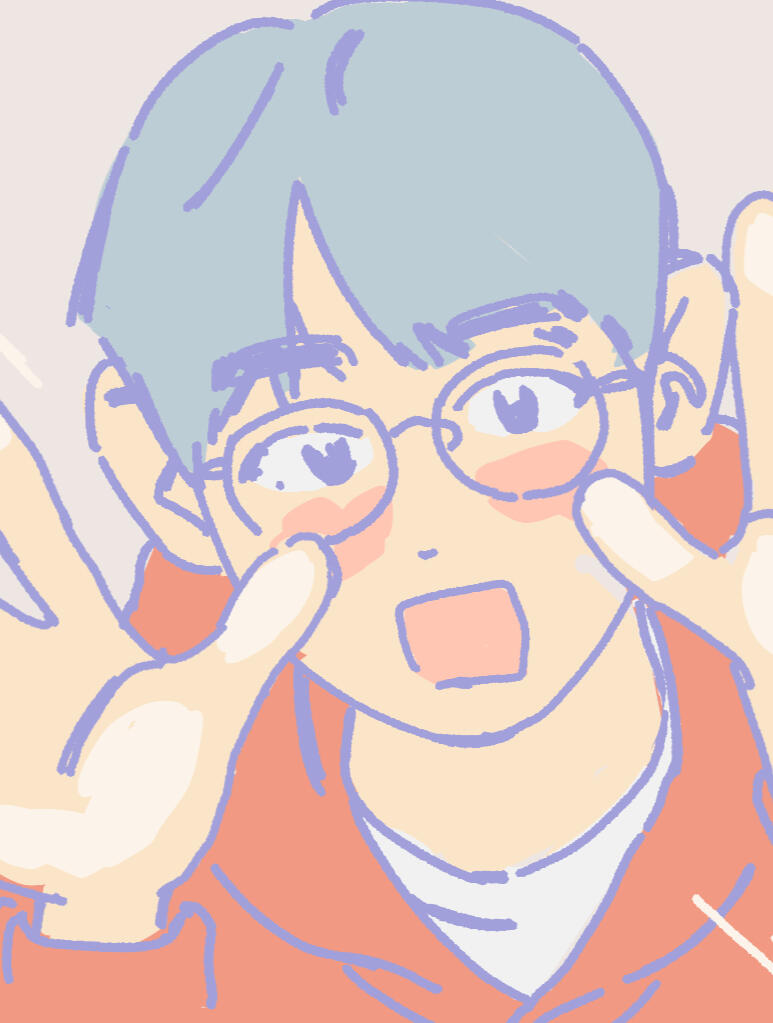 Image of Yeonghee. It showcases his abundance of energy, if the bleached-then-dyed blue hair wasn't enough. He's wearing a hoodie - his casual clothing.