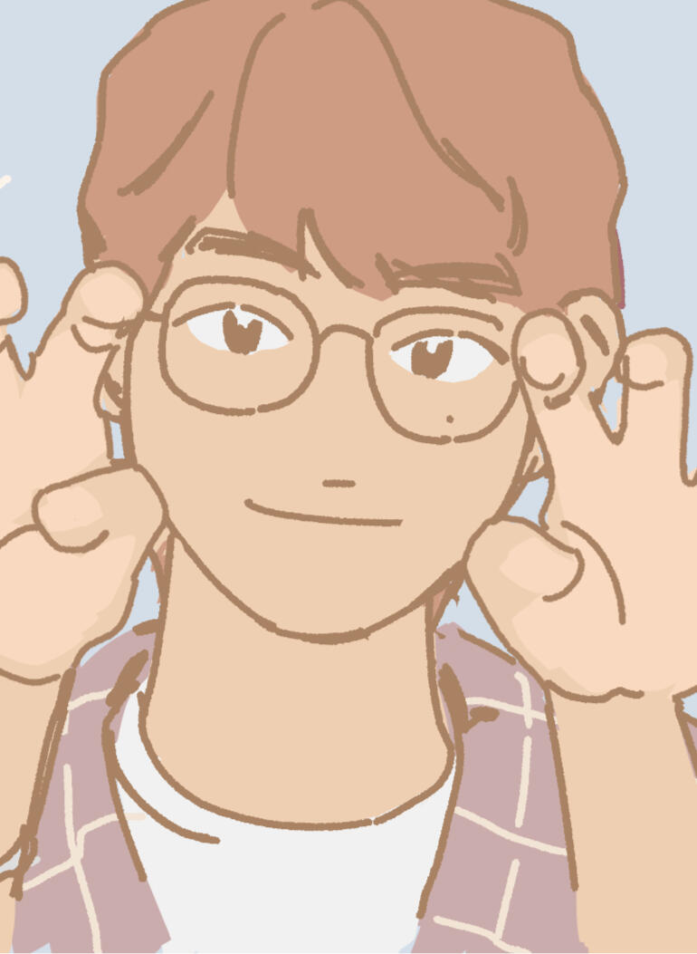 Drawing of Gwanghui. He's wearing glasses, and opposed to Yeonghee beside him, he has a more tame and quiet disposition.